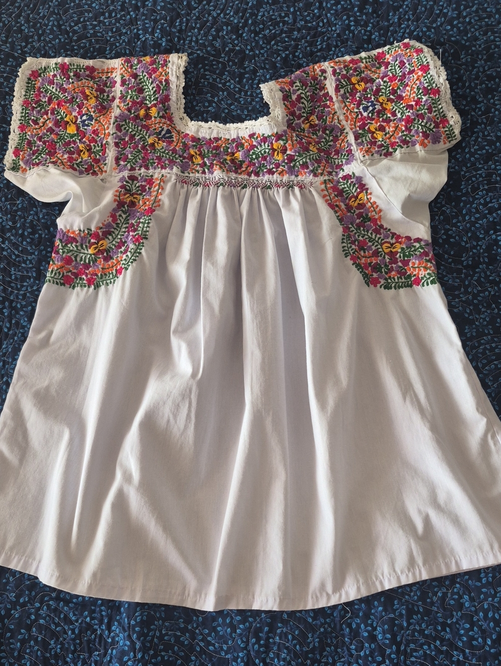 White Floral Embroidered Peasant Blouse